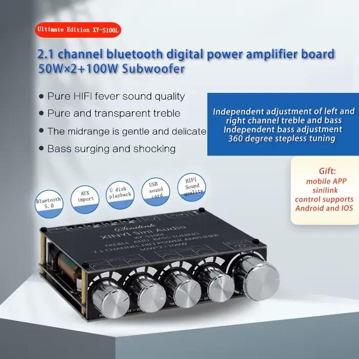 Carte d'amplificateur de caisson de basses stéréo, Bluetooth 5.0, 2.1 canaux, 50WX2 + 100W, haut-par
