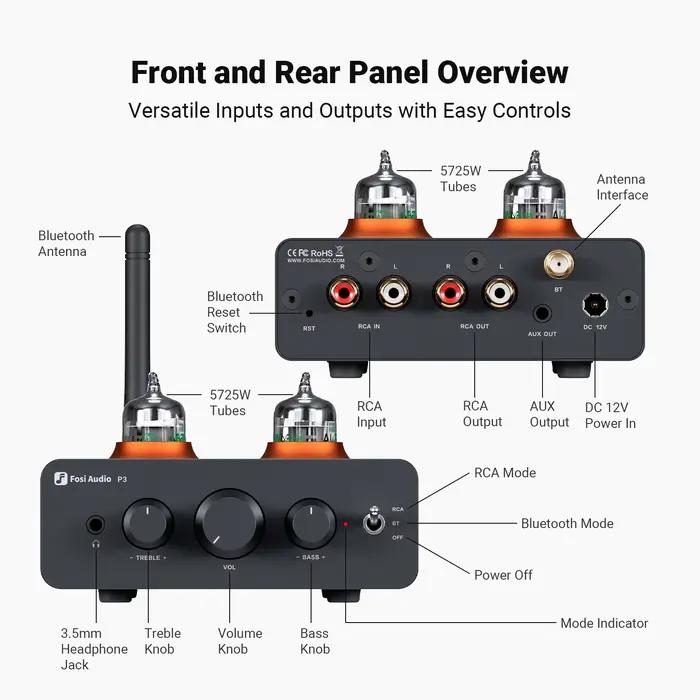 Fosi Audio P3 amplificateur à Tube Bluetooth HiFi stéréo préamplificateur Valve vide avec contrôle d