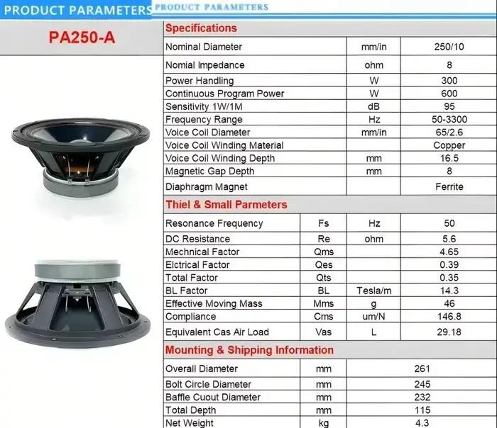 Haut-parleur de 10 pouces en ferrite de haute qualité pour systèmes Line Array professionnels et enc