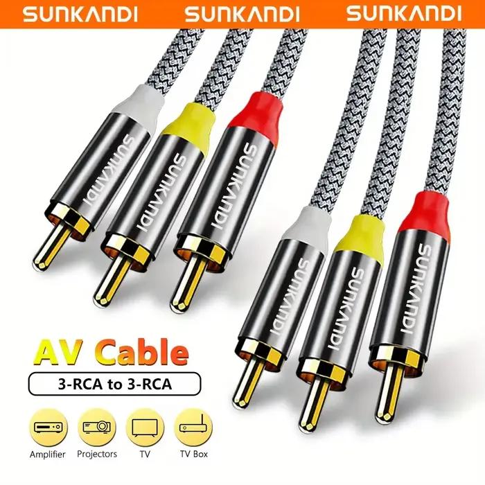 Câble audio vidéo RCA SUNKANDI, câble audio AV 3RCA mâle vers 3RCA mâle plaqué or 24 carats pour hau