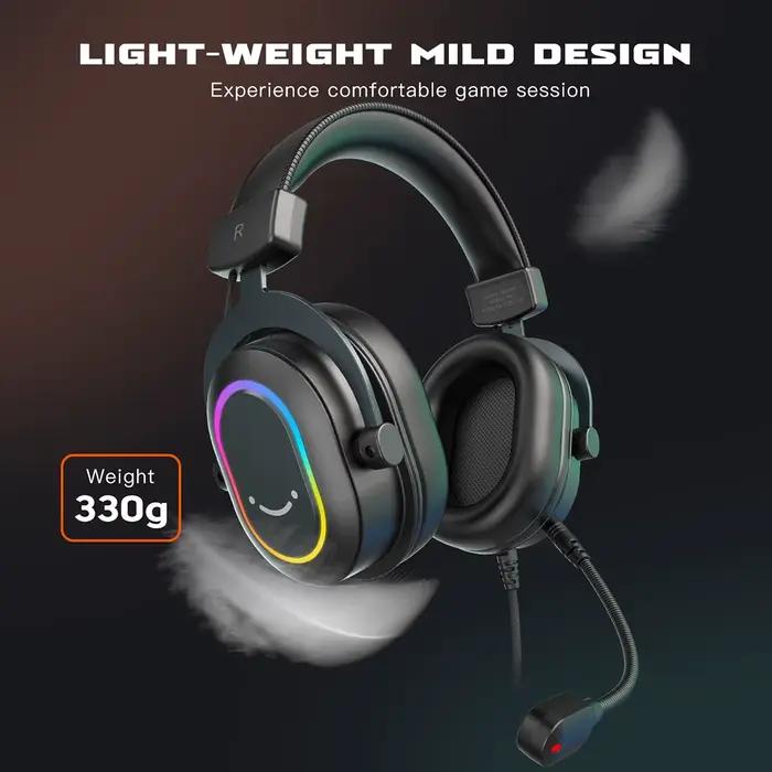 Fifine Casque de jeu RVB dynamique avec micro Casque supra-auriculaire 7.1 Surround Sound PC PS4 PS5