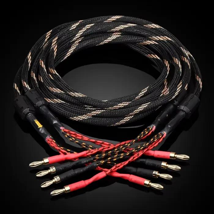 Une paire de câbles de haut-parleur HiFi, noyau OFC 6N de haute pureté avec fiche banane et or Y 24K