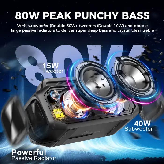 W-KING BT261 haut-parleur sans fil Bluetooth Portable 80W, IPX6 étanche fort avec Boost de basse, ap