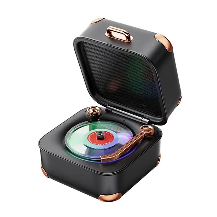 Mini haut-parleur Bluetooth classique vintage, boîte à musique rétro Hifi, lecteur de disque en viny