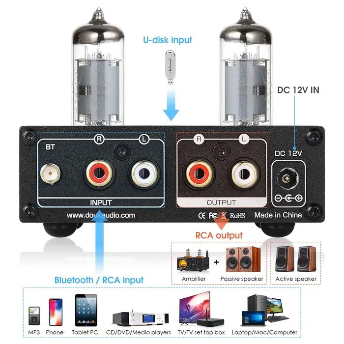 Nobsound-Préampli à tube à assujetHiFi, récepteur Bluetooth 5.0, préamplificateur audio stéréo domes