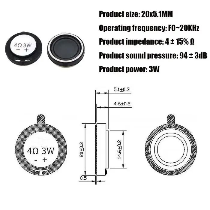 Membrane Composite en plastique de 20MM, 2 pièces, pour haut-parleur 8Ohm 2W 4Ohm 3W 20mm 8 4 Ohm 2 