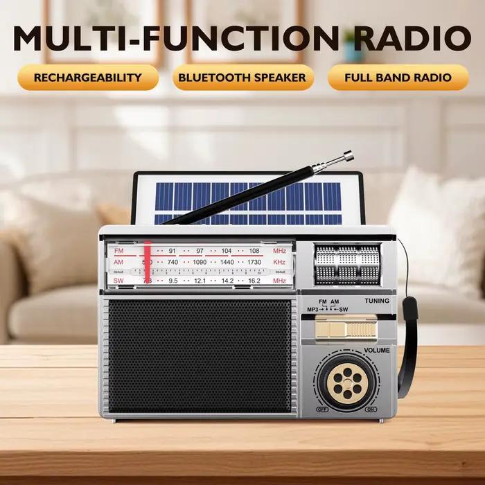 Radio rétro toutes bandes avec connectivité audio sans fil, charge solaire et multimode, batterie lo