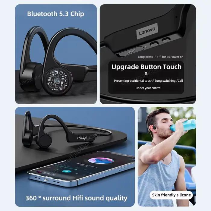10 pièces d'origine Lenovo X4 Conduction osseuse sans fil Bluetooth écouteur Hifi oreille-crochet ca
