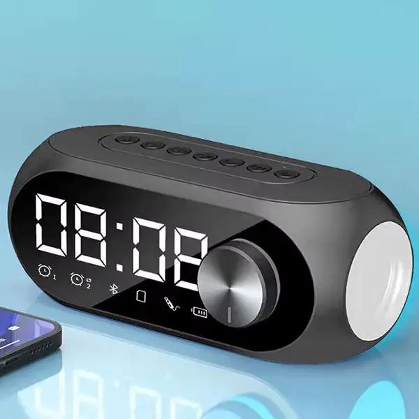 Caixa De Som-Réveil Radio FM Haut-parleur Bluetooth, Caisson de basses portable, Boîte de son, Musiq