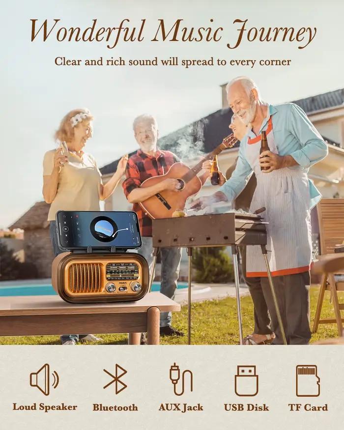 Haut-parleur Bluetooth multifonction Radio rétro FM AM SW Radios portables panneaux solaires Radio à