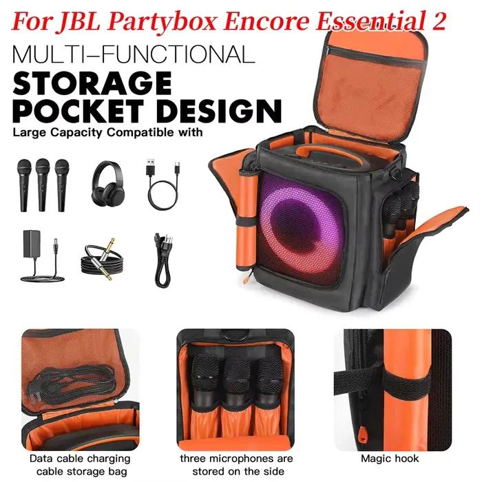 Housse de protection rembourrée en cuir pour haut-parleur JBL Partybox Encore Essential 2 sac de transport double face pour musique mobiles sécurité et rangement