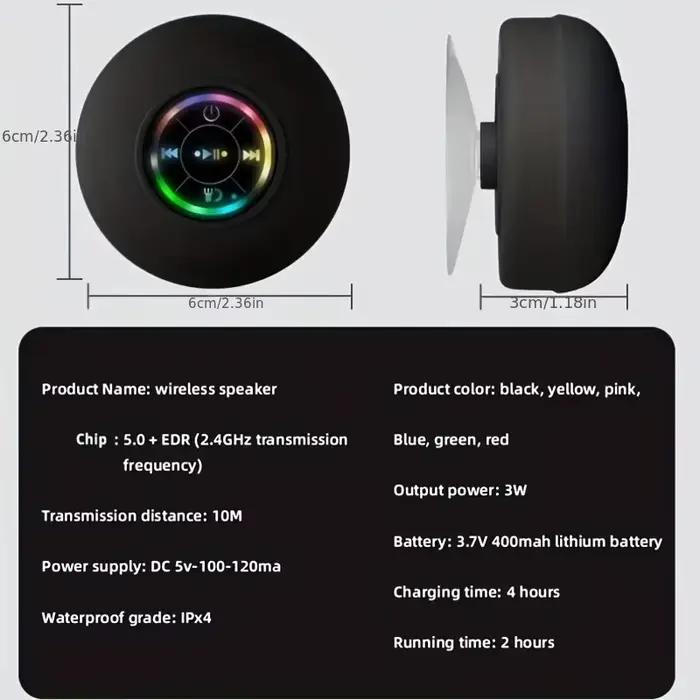 Nouveau salle de bain étanche sans fil LED Bluetooth haut-parleur grande ventouse Mini