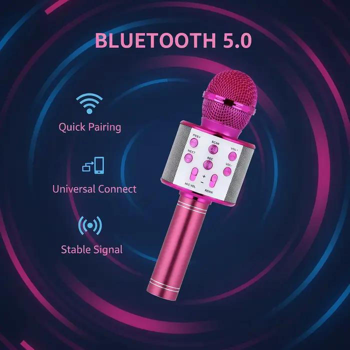 Microphone karaoké Bluetooth 5.0 avec réglage de réverbération, son stéréo HIFI et 5 modes vocaux pour soirées familiales et cadeaux surprises