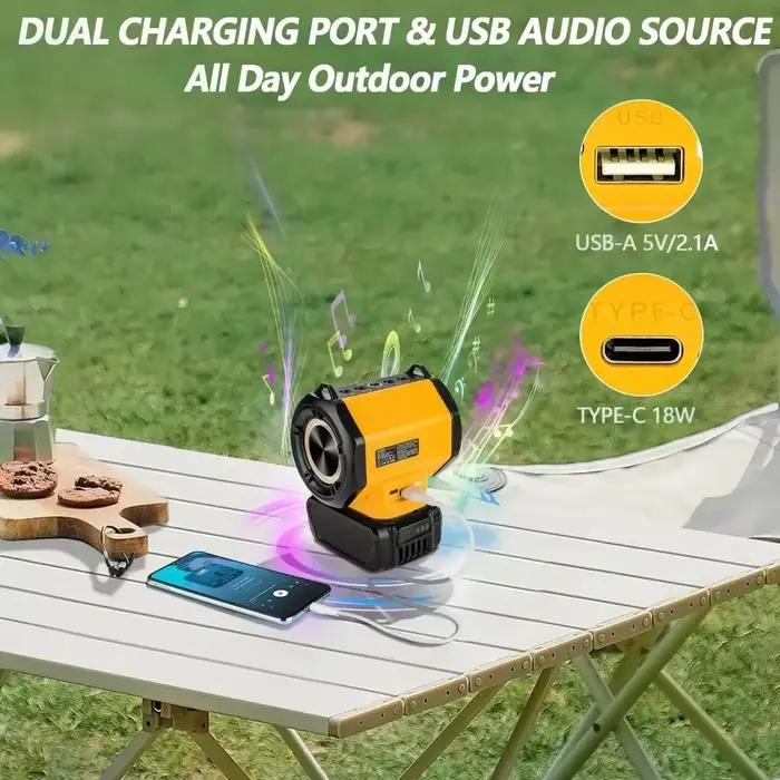 Pour haut-parleur Bluetooth à batterie Dewalt 20 V avec port USB