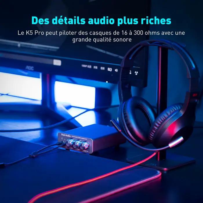 Amplificateur audio USB Fosi Audio K5 PRO pour jeux avec microphone amplificateur casque mini DAC audio pour haut-parleurs actifs alimentés par le bureau occasions spéciales gaming