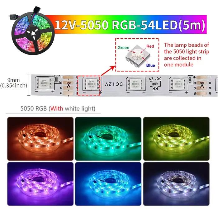 12V Led Bande Lumières RGB 5050 5M 54 LEDS Bluetooth APP Contrôle Luces Led Flexible Diode Décoration Pour Salon Lampe Ruban