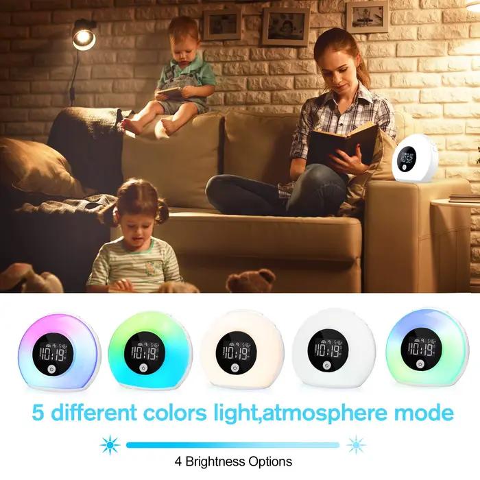 Enceintes Bluetooth 4-en-1 avec veilleuse RGB, lampe de réveil, réveil, enceinte sans fil pour fêtes, camping, cadeau pour enfants, boîte à son ambiance sonore et lumière musicale