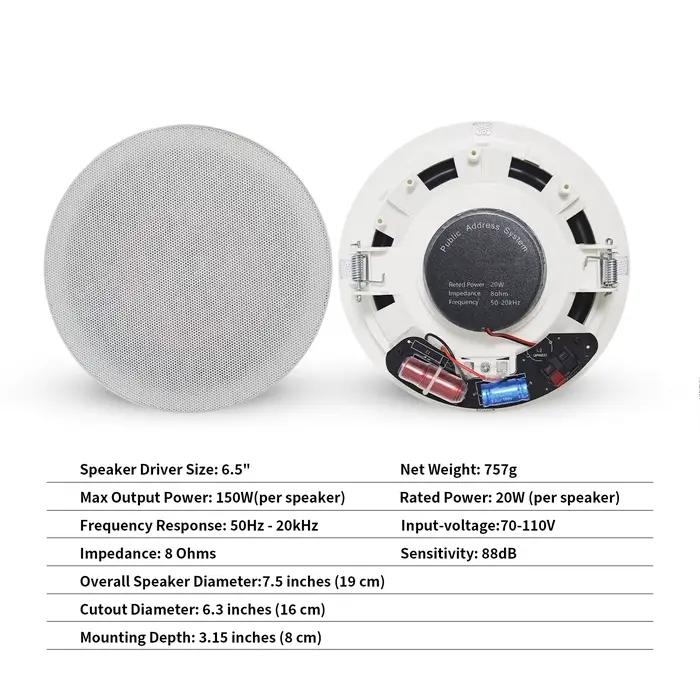 MUXEARK 300W 6.5 ''haut-parleur Bluetooth au plafond filaire système de haut-parleurs encastrés à la maison adapté avec récepteur amplificateur pour bain intérieur