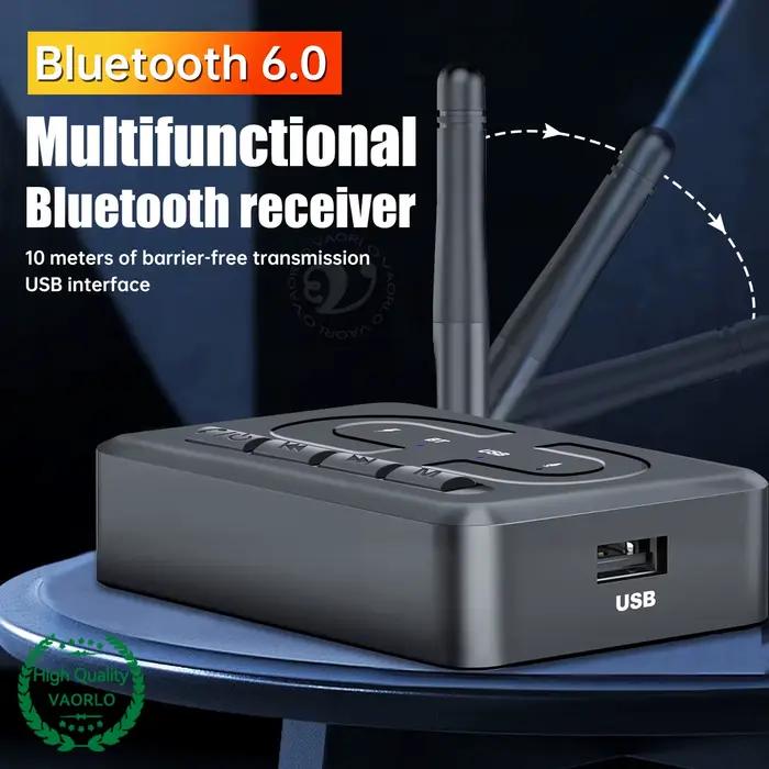 Récepteur audio Bluetooth 6.0 avec entrées auxiliaires 3,5 mm, RCA, support USB et carte SD pour système Hi-Fi stéréo sans perte pour amplificateur de haut-parleurs, système de voiture et téléviseur