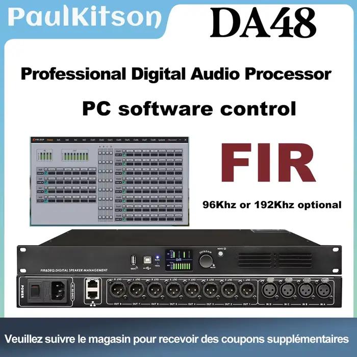 Processeur audio numérique professionnel Paulkitson DA48 4 entrées 8 sorties avec FIR 96 kHz ou 192 kHz DSP Système de gestion des haut-parleurs Peut être connecté au logiciel PC Contrôle par WIFI
