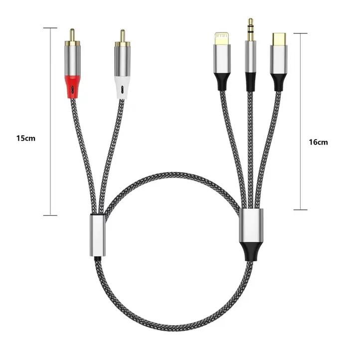 Câble Audio 3 en 1 vers RCA Adaptateur AUX 3.5mm USB C Lightning Haut-parleurs Amplificateurs Cinéma Maison Voiture Occasions Spéciales