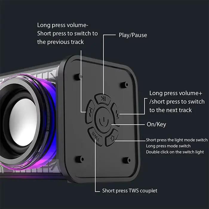 V8 Transparent Mecha Haut-parleurs Bluetooth 5.0 Sans Fil Double Basse Diaphragme Subwoofer Musique TWS RGB Lumière Mini Partie Haut Parleur