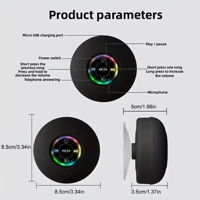 Nouveau salle de bain étanche sans fil LED Bluetooth haut-parleur grande ventouse Mini