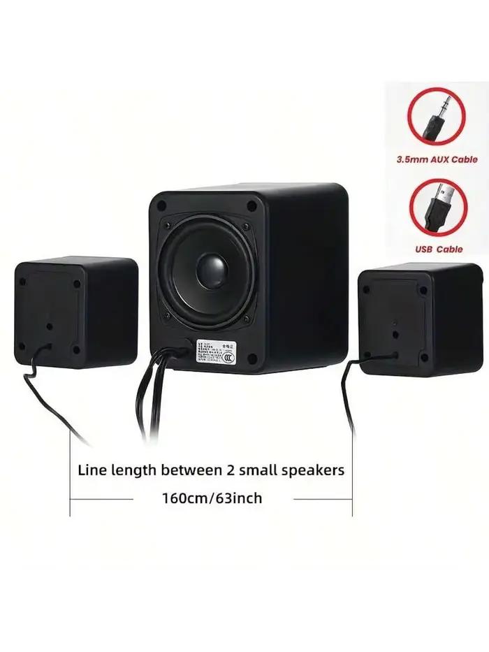 Haut-parleurs de bureau stéréo 2.1 avec éclairage d'ambiance LED alimentation USB connexion filaire prise audio 3.5 mm haut-parleur portable pour bureau salon soirée