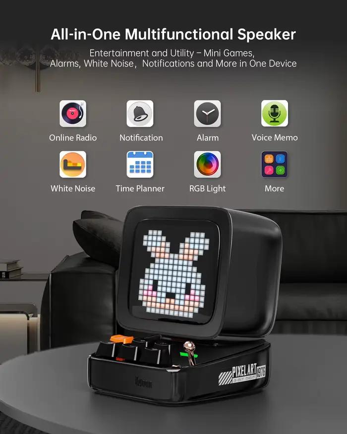 Divoom Ditoo-Pro Pixel Art Bluetooth Portable noir haut-parleur réveil bricolage panneau d'affichage LED mignon cadeau maison lumière décoration