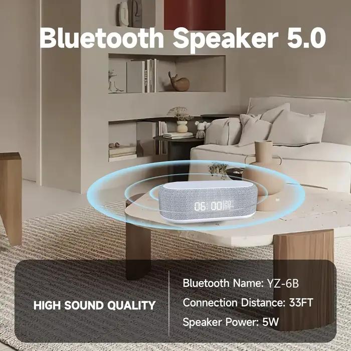 Haut-parleurs intelligents Bluetooth multifonctions 6 en 1 réveil alarme lampe de chevet veilleuse ambiance RGB charge sans fil pour iPhone chambre bureau salon
