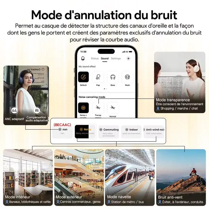 Casque sans fil QCY H3 ANC suppression active du bruit hybride pour écouteurs Bluetooth 5.4 audio haute résolution occasions spéciales bureau sport natation