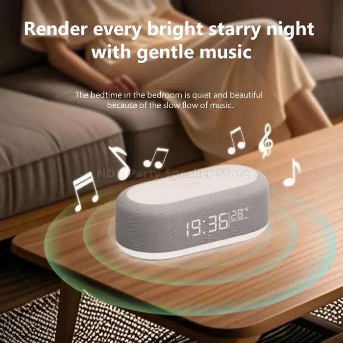 Haut-parleurs intelligents Bluetooth multifonctions 6 en 1 réveil alarme lampe de chevet veilleuse ambiance RGB charge sans fil pour iPhone chambre bureau salon