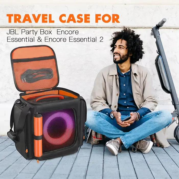 Housse de protection rembourrée pour enceinte JBL Partybox Encore Essential 2 avec poche pour micro, sac de rangement double face pour enceinte, étanche