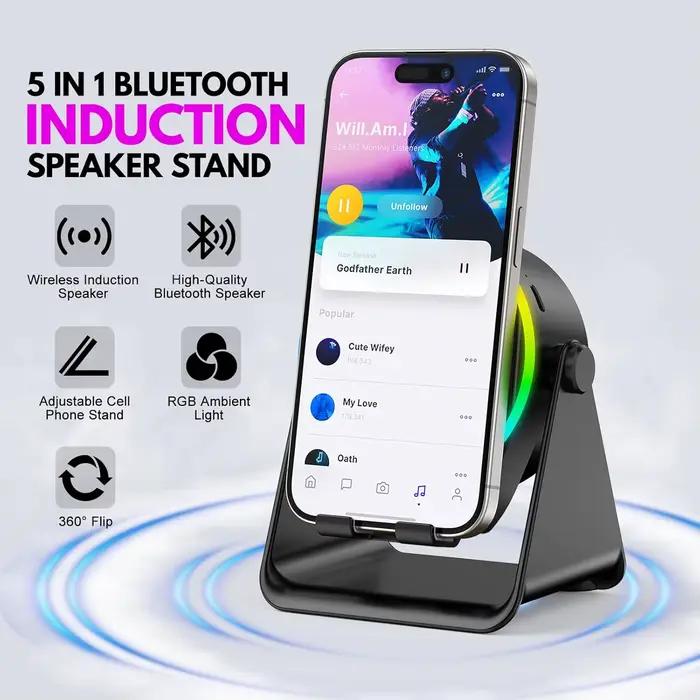Enceinte sans fil Bluetooth puissante 5 en 1 avec support pour téléphone portable