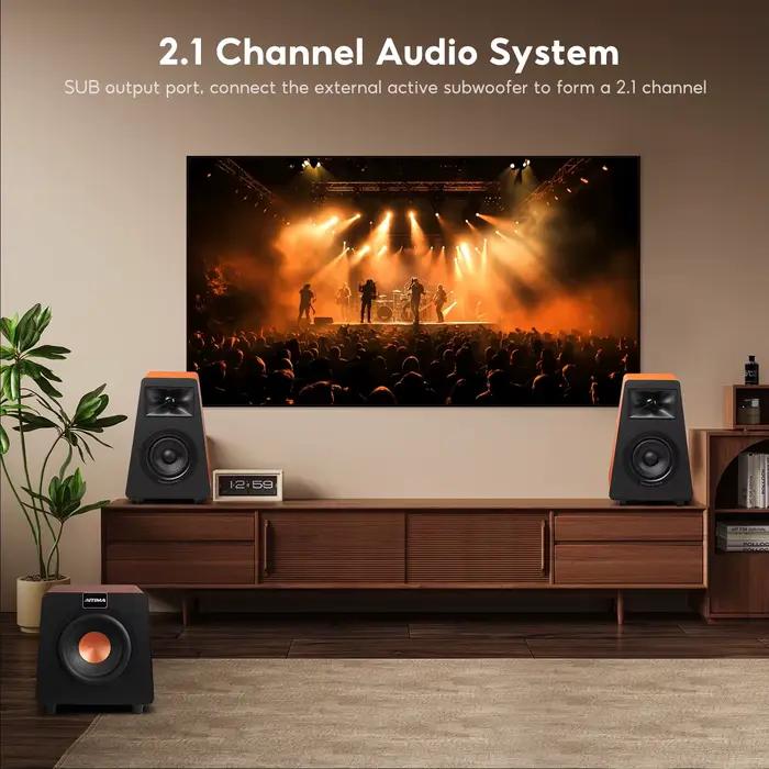 AIYIMA S30 haut-parleurs d'étagère actifs Bluetooth 5.3 en bois 100W moniteur de Studio haut-parleurs Hifi Home cinéma caisson de basses Orange/blanc