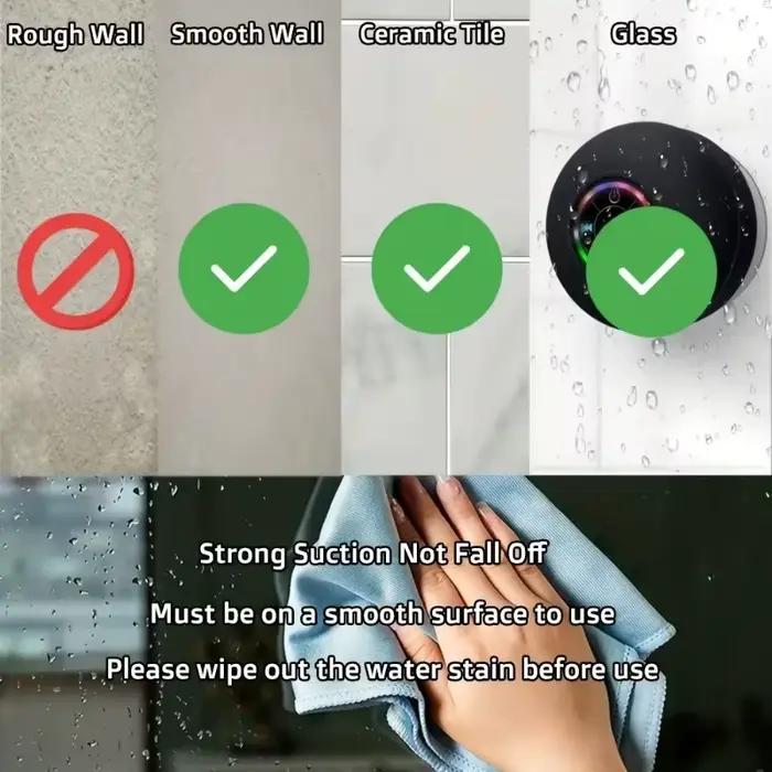 Nouveau salle de bain étanche sans fil LED Bluetooth haut-parleur grande ventouse Mini