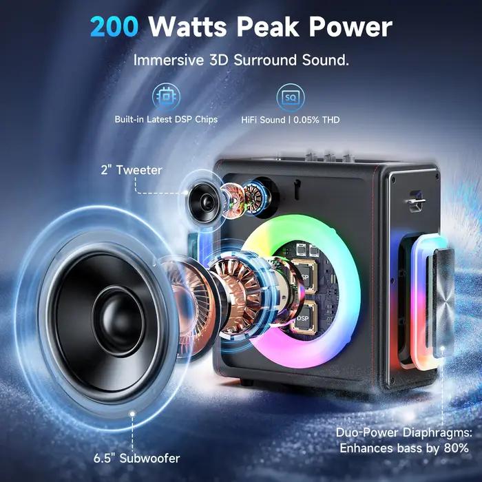 Machine à karaoké, haut-parleur Bluetooth 5.3 portable avec 2 microphones sans fil pour adultes