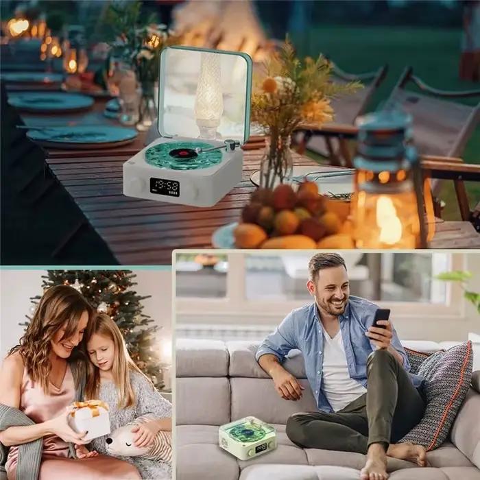 KW03 Enceinte tourne-disque vinyle rétro RGB sans fil Bluetooth 5.0 avec son stéréo et bruit blanc