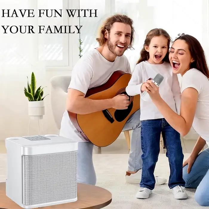 Machine à karaoké pour adultes haut-parleur karaoké Bluetooth 2 microphones sans fil système PA carte TF USB AUX occasions spéciales