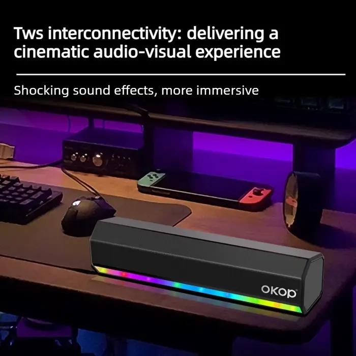 OKOP barre de son haut-parleur Bluetooth sans fil avec caisson de basses AI commande vocale rvb bande colorée système de cinéma maison