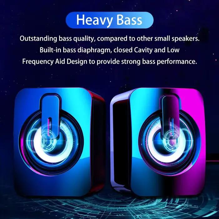 Haut-parleurs d'ordinateur Microphone Stéréo Hi-Fi Compatible USB avec Lumières LED pour Ordinateurs Bureau Portables Occasions Spéciales