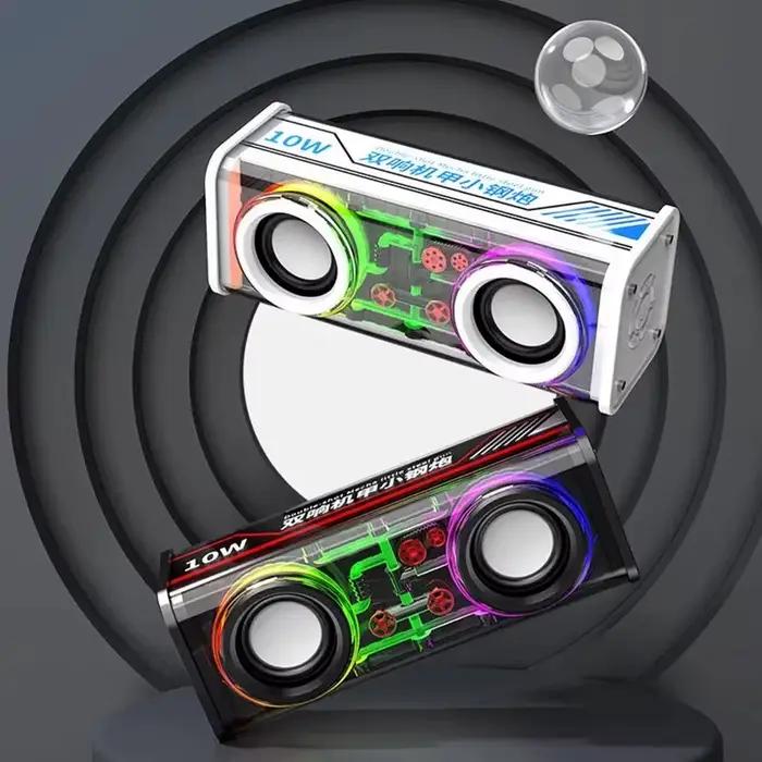 V8 Transparent Mecha Haut-parleurs Bluetooth 5.0 Sans Fil Double Basse Diaphragme Subwoofer Musique TWS RGB Lumière Mini Partie Haut Parleur