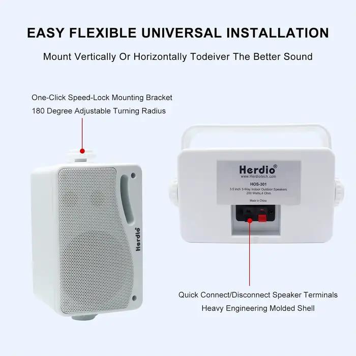 Herdio 3.5 pouces haut-parleur extérieur 200W étanche montage mural haut-parleurs HiFi passif filaire 3 voies Premium