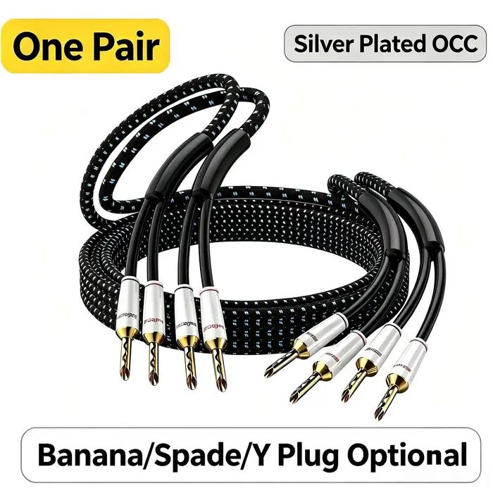 Audiocrast SP14 – câble de haut-parleur OCC plaqué argent, une paire, haut de gamme, audiophile, prise banane Y, fil de haut-parleur pour home cinéma