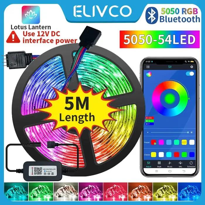 12V Led Bande Lumières RGB 5050 5M 54 LEDS Bluetooth APP Contrôle Luces Led Flexible Diode Décoration Pour Salon Lampe Ruban