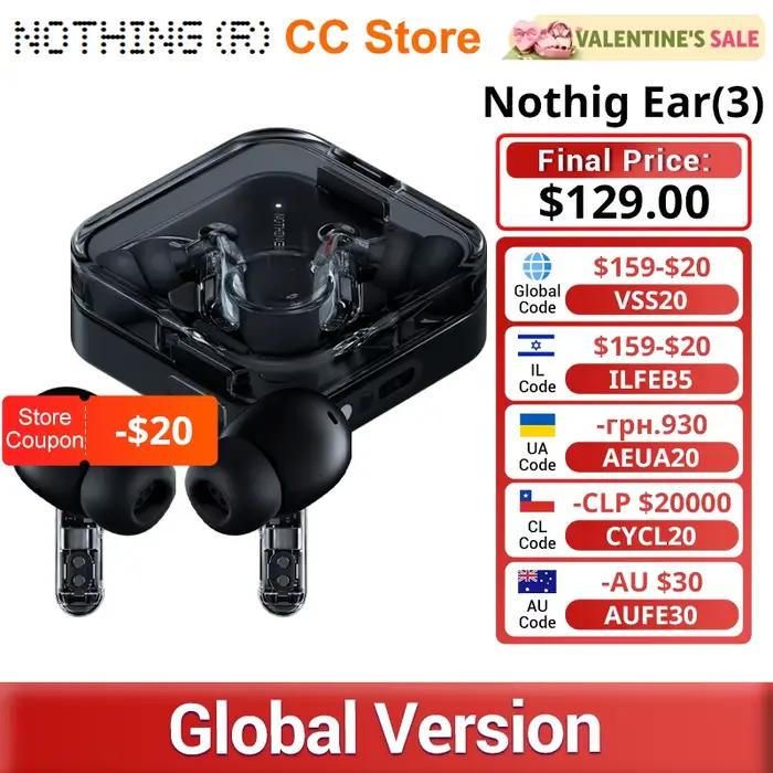 Nothing Ear (3) Super micro écouteurs sans fil 12mm dynamique 45dB hybride suppression active du bru