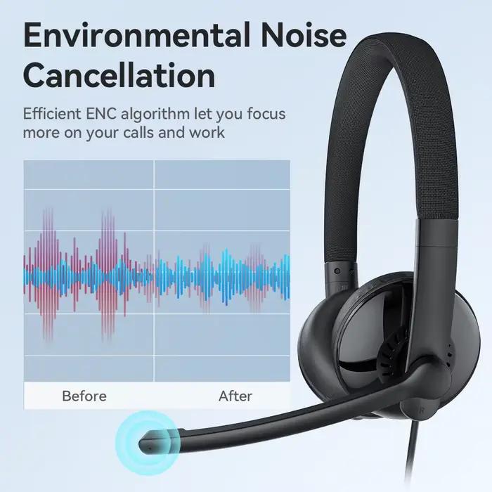 EMEET casque filaire avec Microphone Center d'appels USB casque ENC suppression du bruit câble de bu
