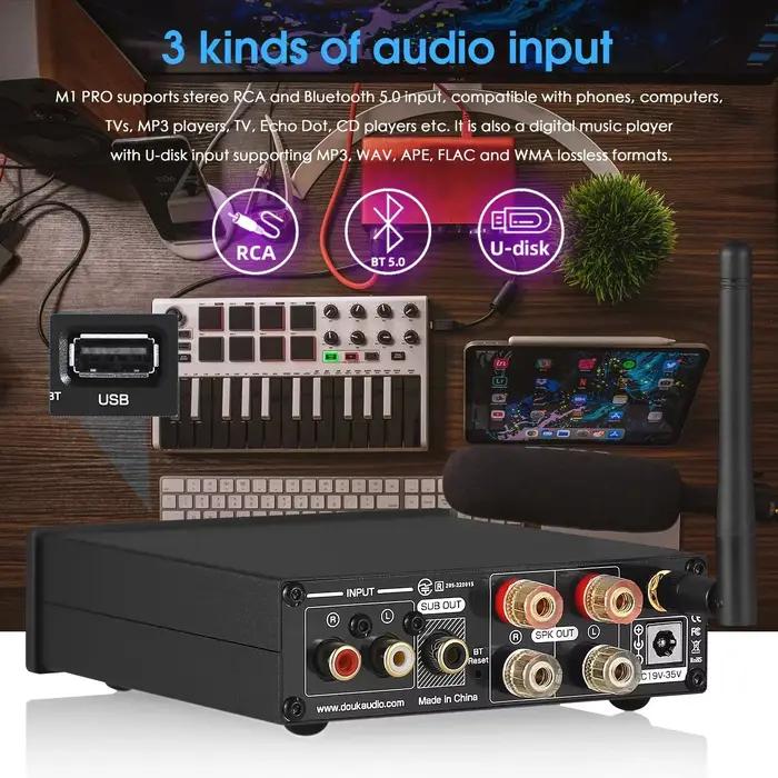 Douk – amplificateur de puissance stéréo M1 PRO HiFi, Bluetooth 5.0, récepteur sans fil, lecteur USB