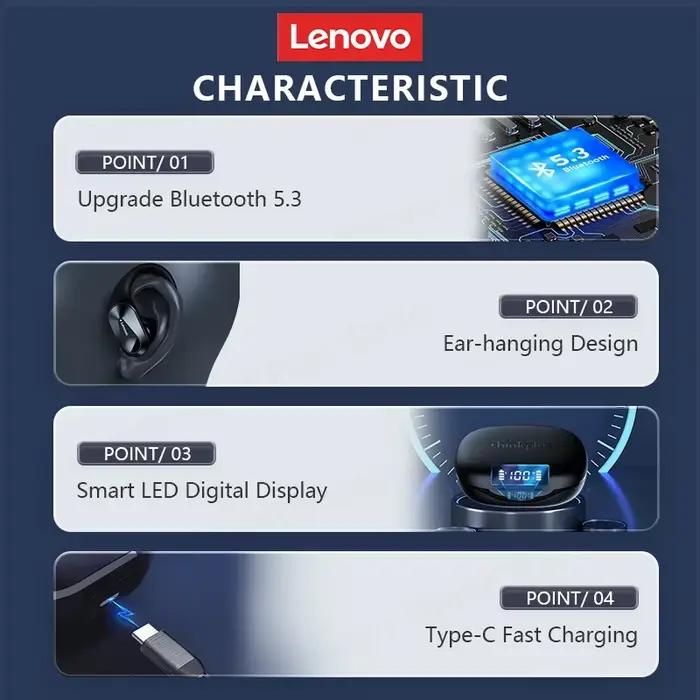 Lenovo Original LP75 TWS Bluetooth 5.3 casque sans fil musique écouteurs LED affichage numérique réd