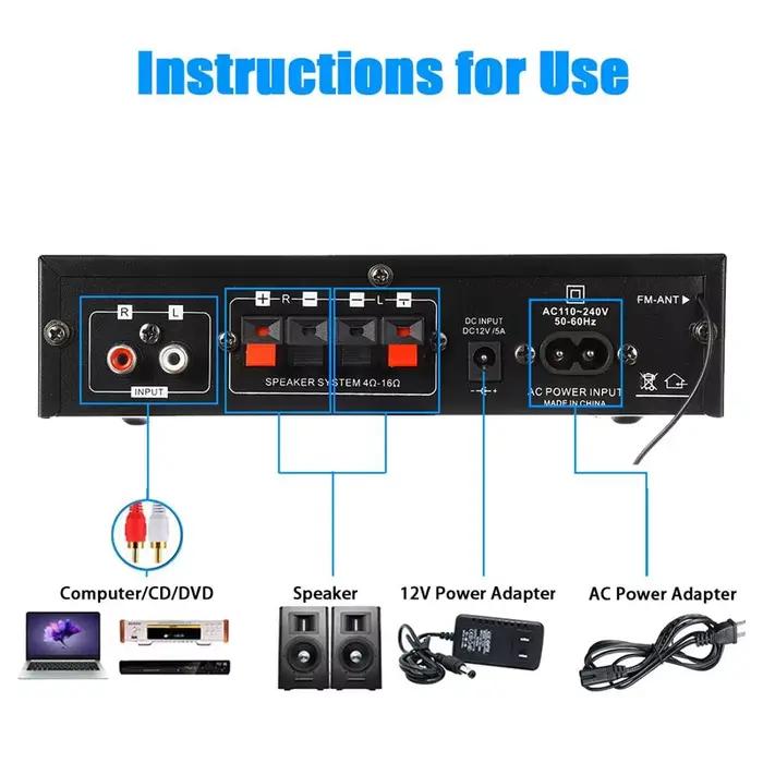 Amplificateurs de puissance audio AK35/AV-660BT 2 canaux HiFi compatible Bluetooth système de son de